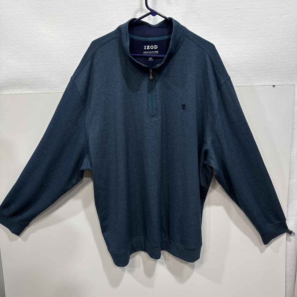 IZOD Quarter Zip Pullover Men 3XLT Turquoise Advantage Performance Stretch